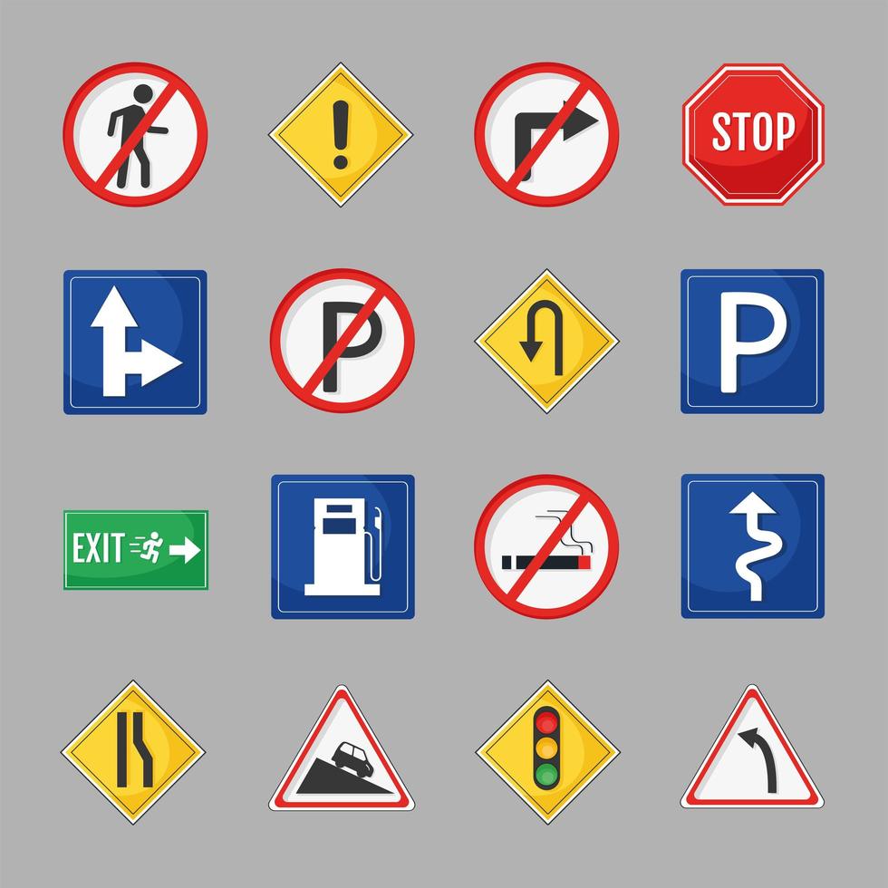 sixteen traffic road signals vector