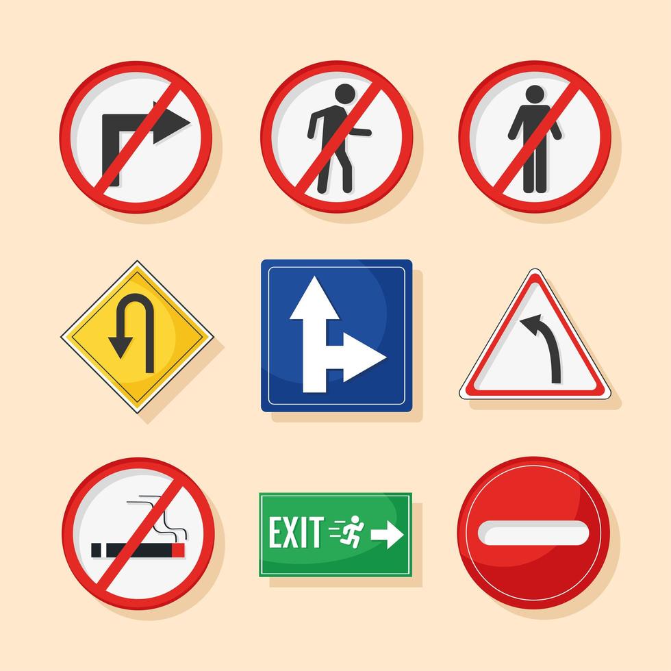 nine traffic road signals vector