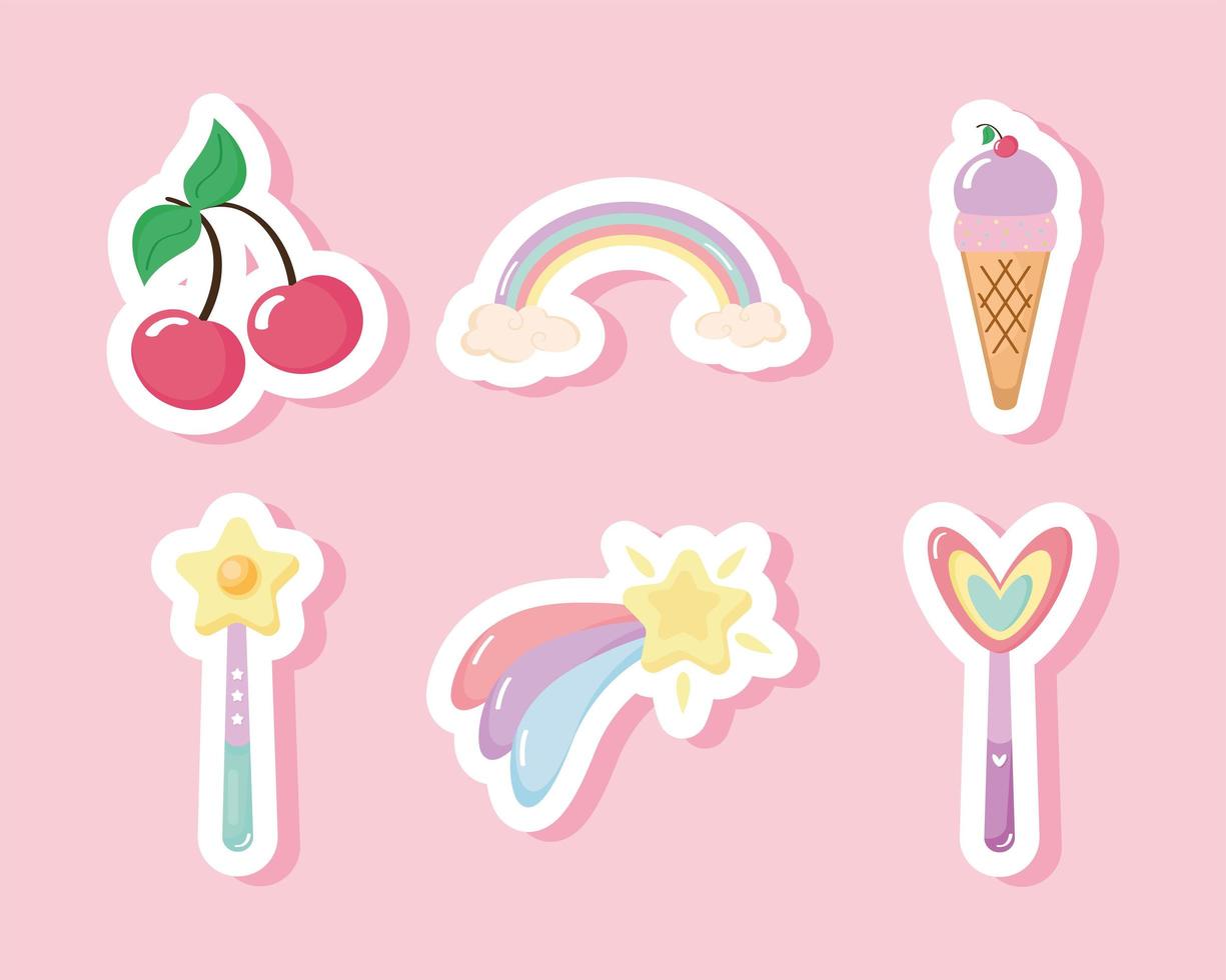 cute unicorns six icons vector