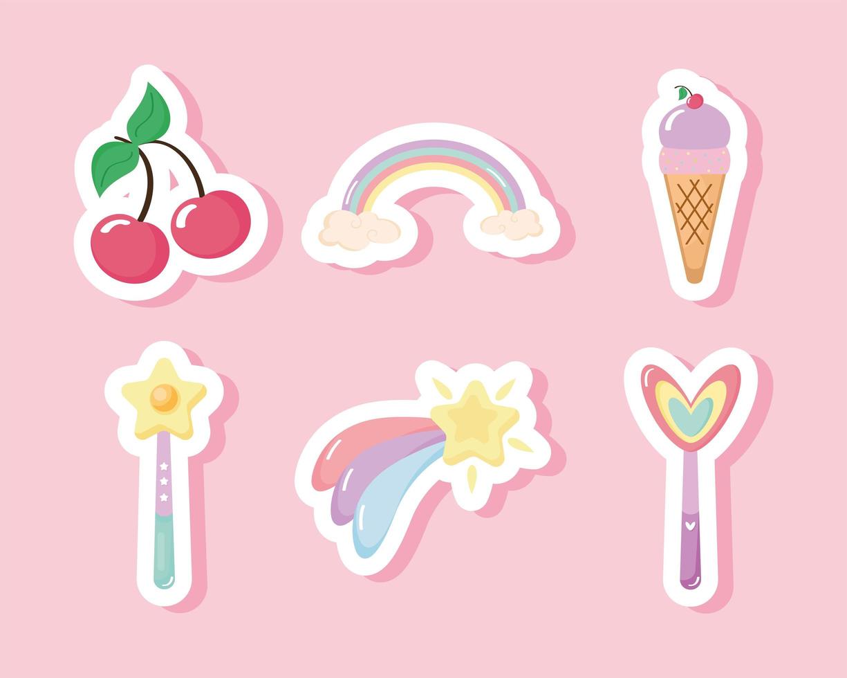 unicornios lindos seis iconos vector