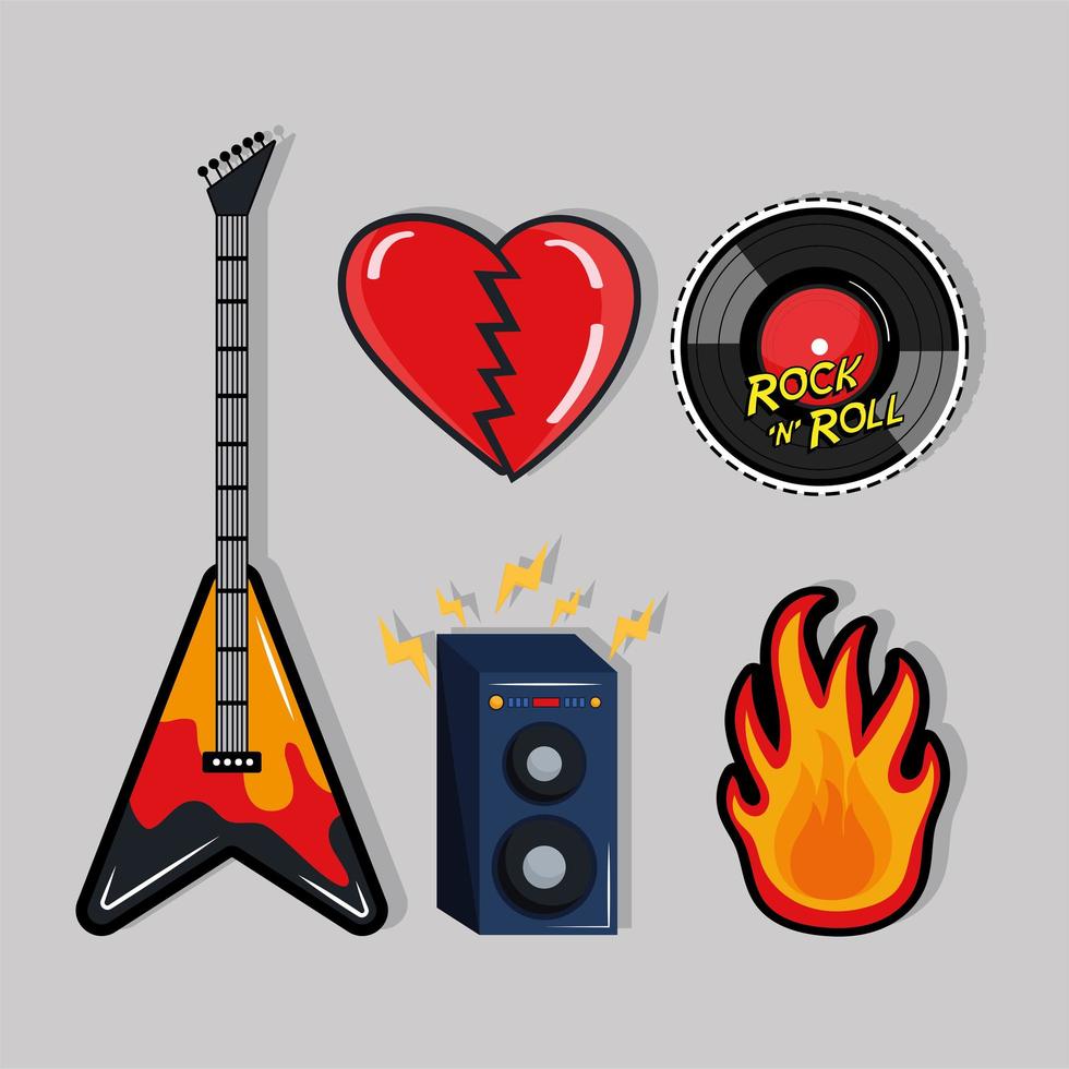rock and roll five stickers vector