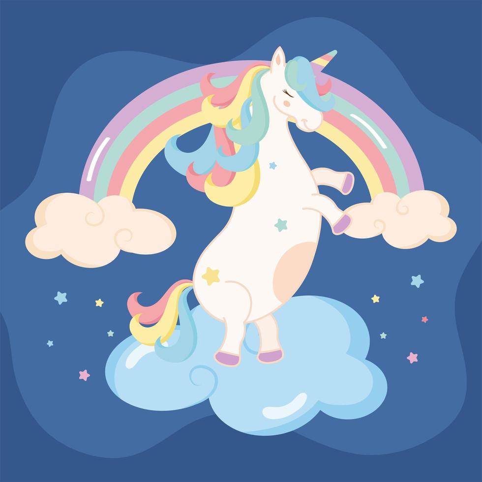 cute unicorn in cloud scene vector