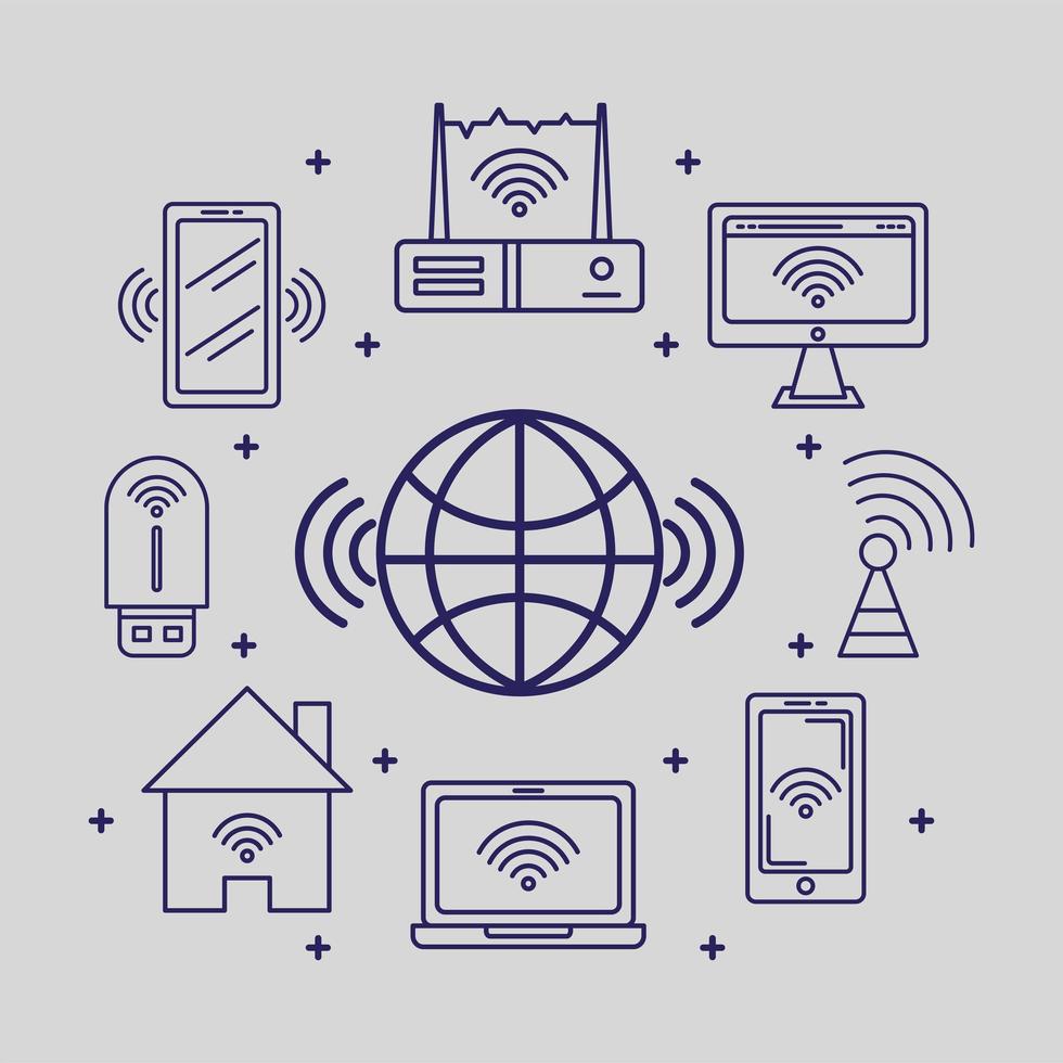 nine wireless signal icons vector