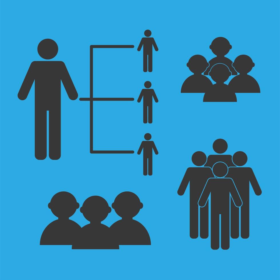 four population silhouettes icons vector