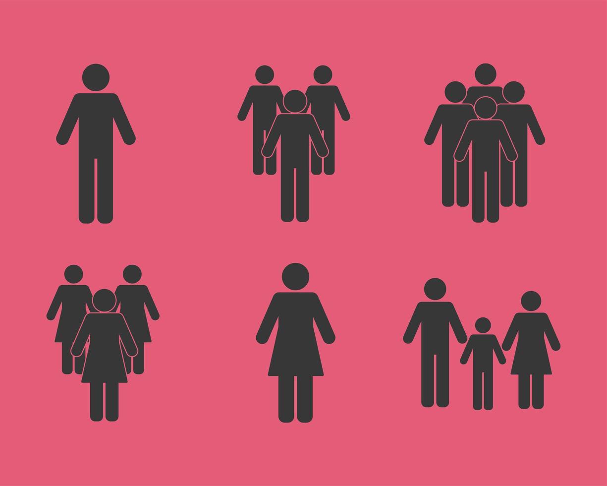 six population silhouettes icons vector