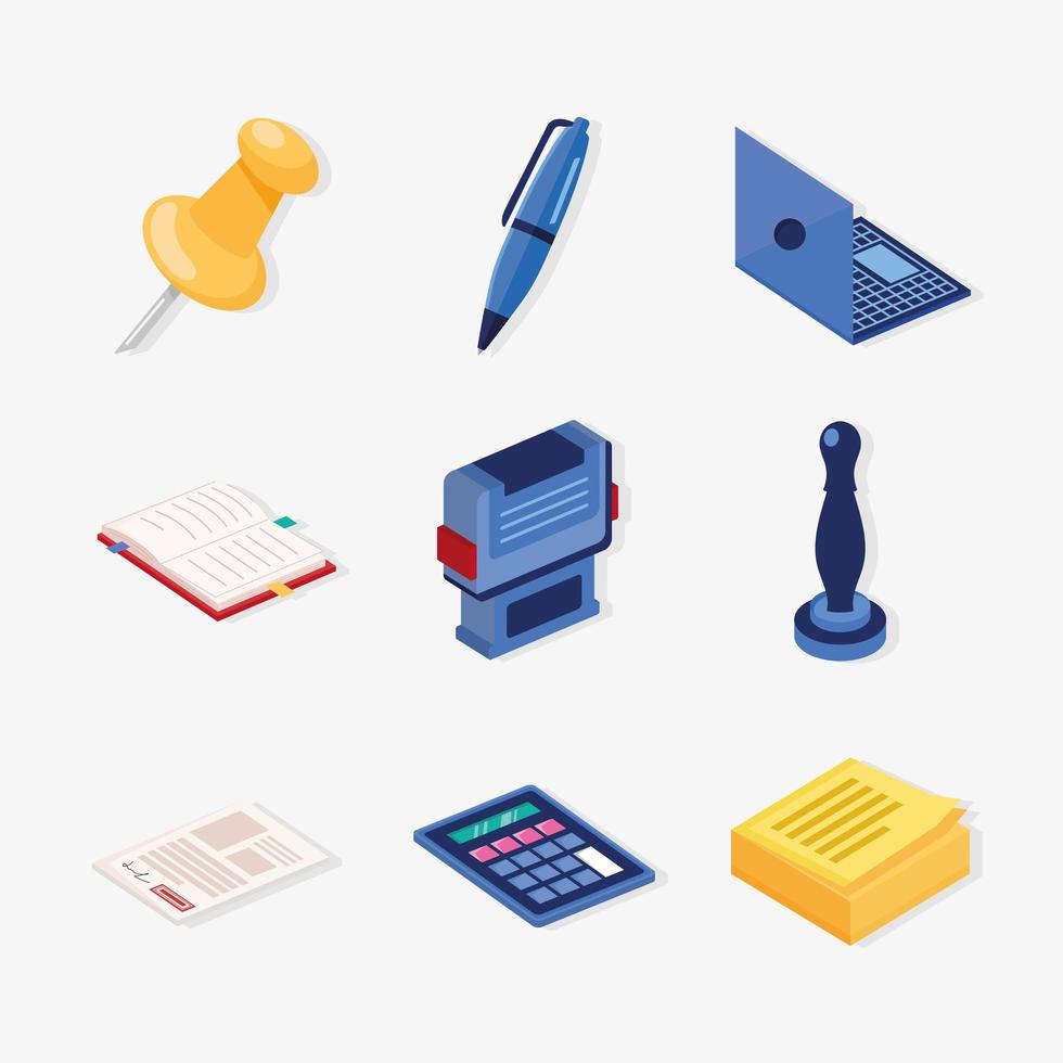nine notary services icons vector