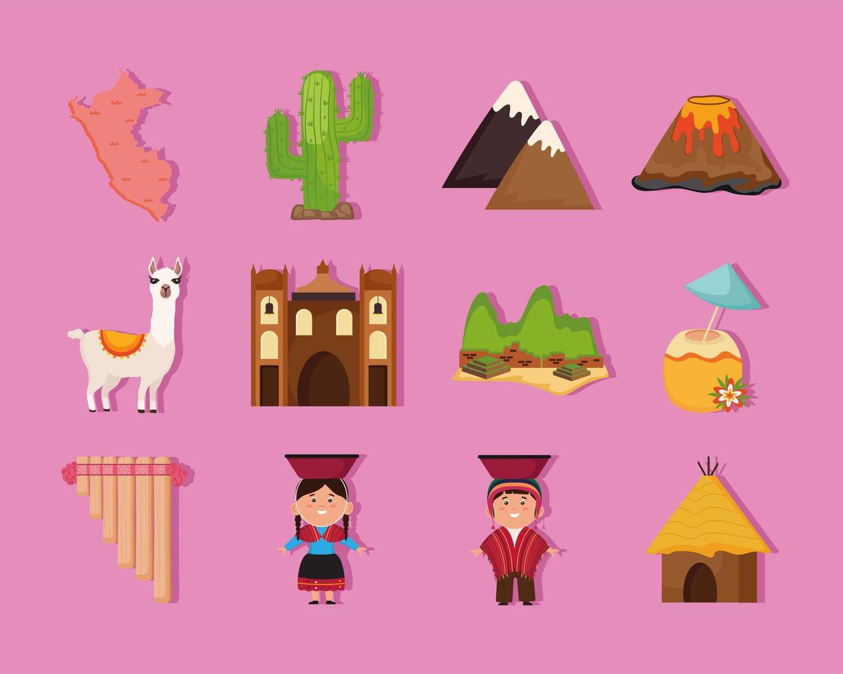 doce iconos de países de perú vector