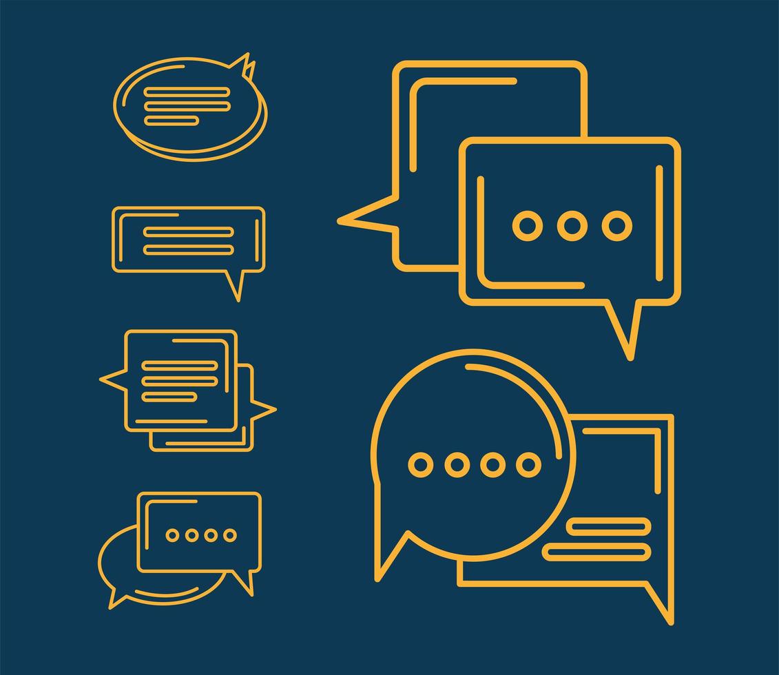 six yellow chat icons vector