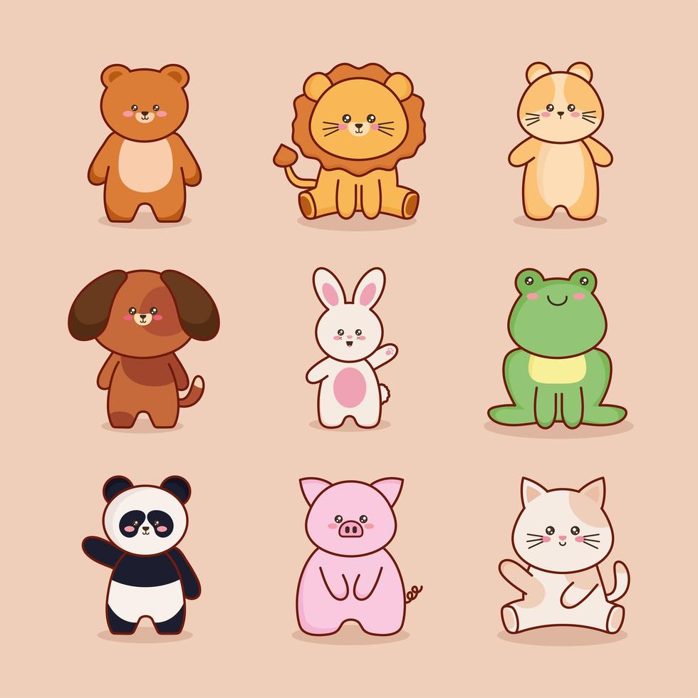 nine  kawaii  animals characters vector