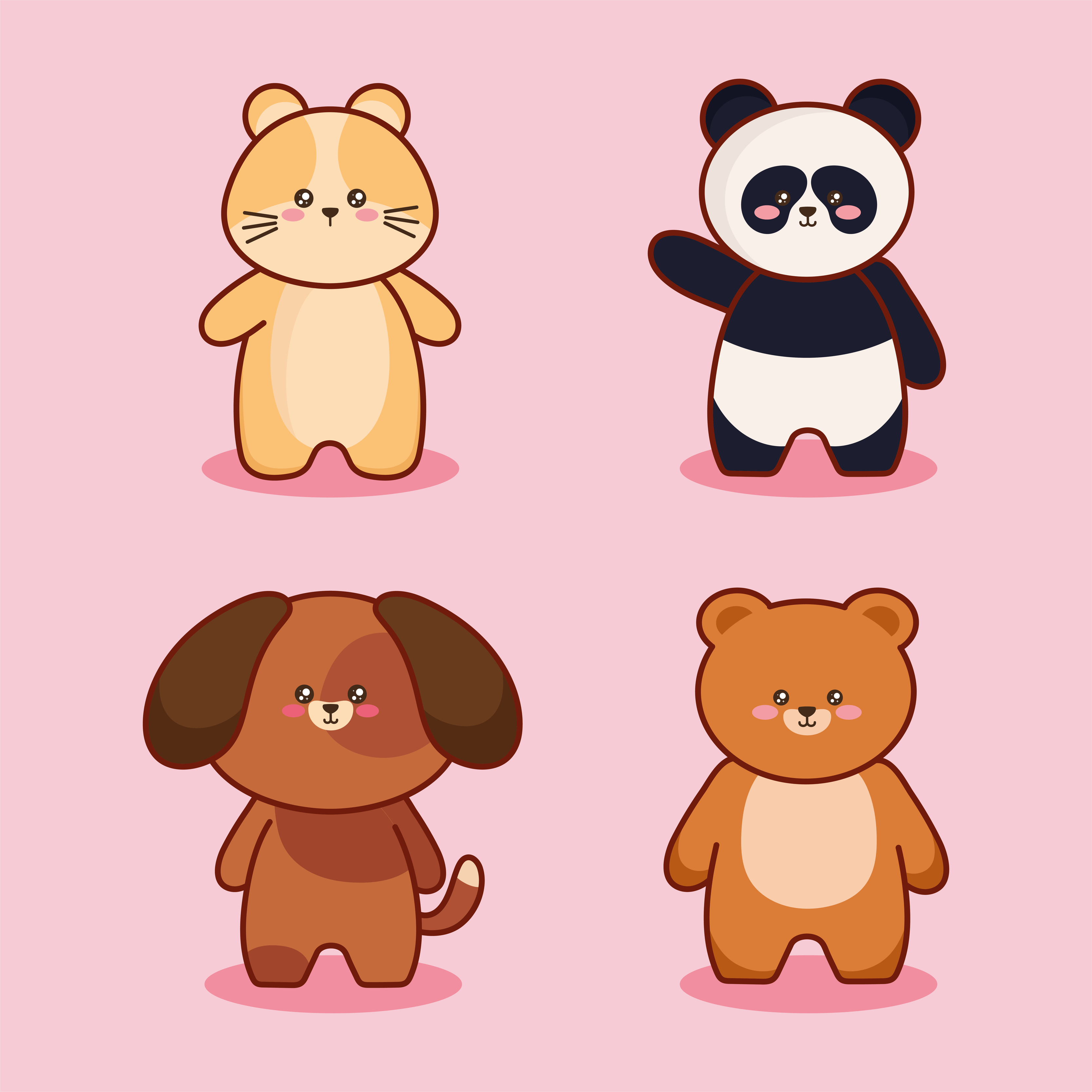 kawaii animals four characters 4210004 Vector Art at Vecteezy