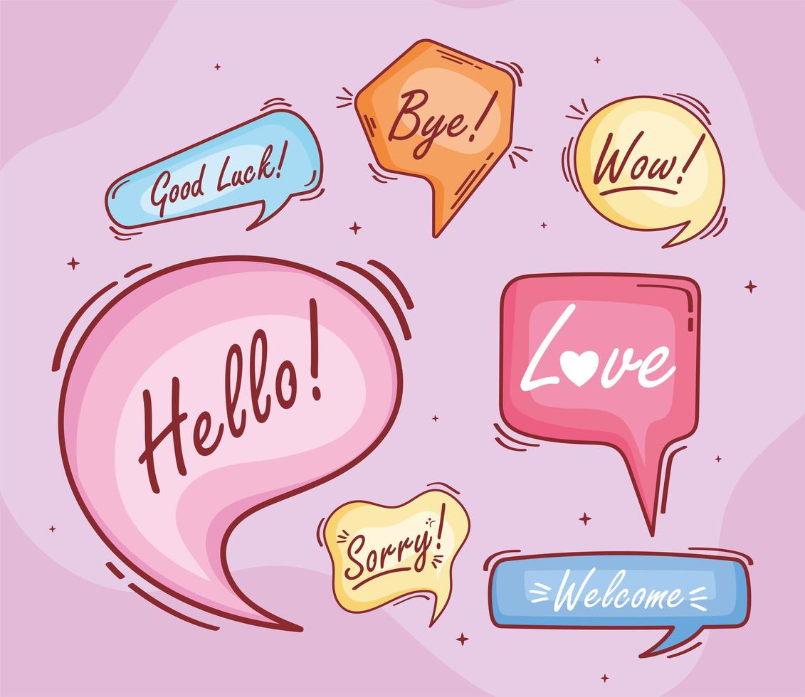 seven text balloons doodle icons vector