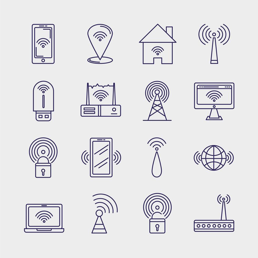 sixteen wireless signal icons vector