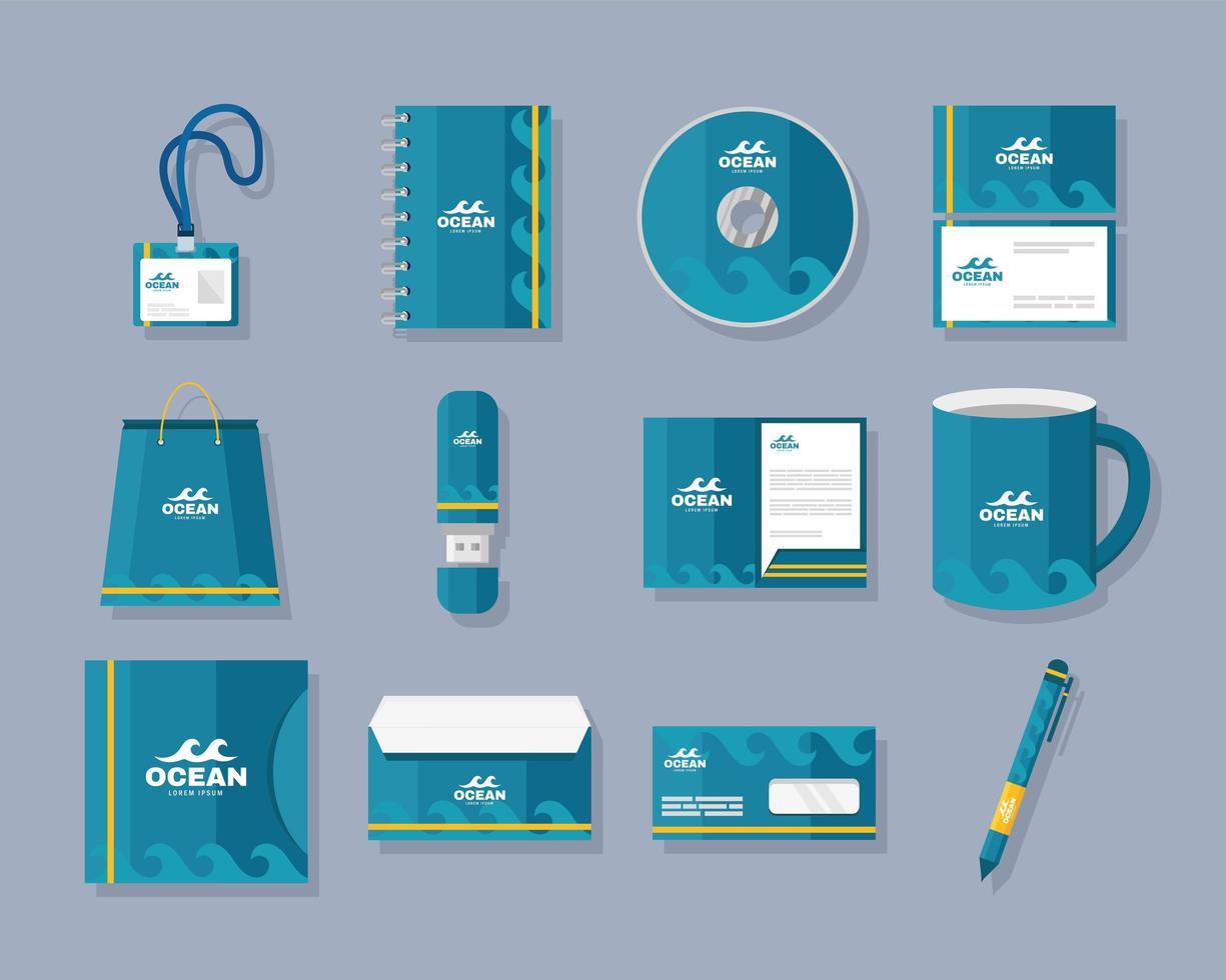 twelve identity brand icons vector