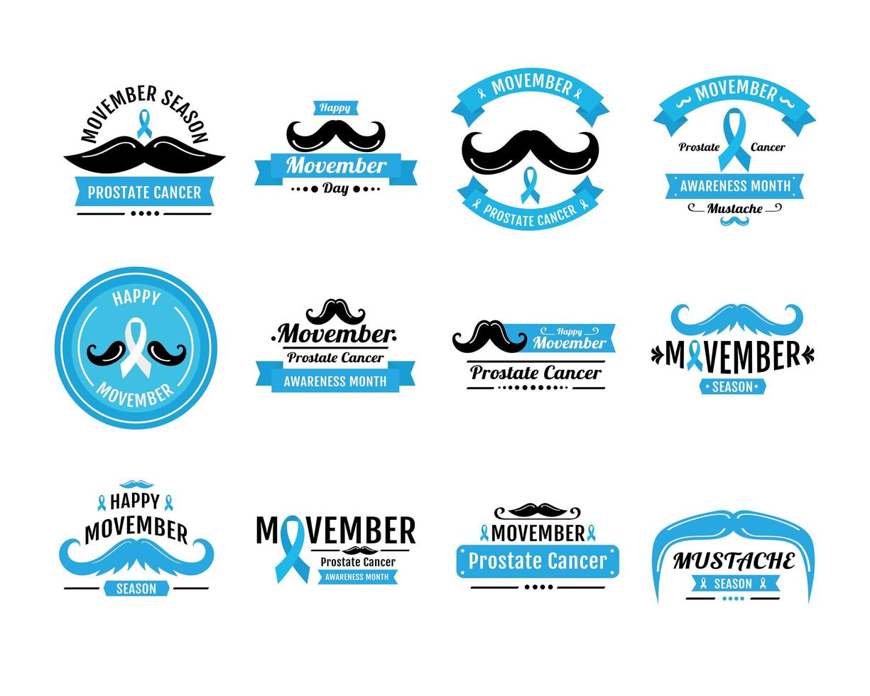 twelve movember campaign emblems vector
