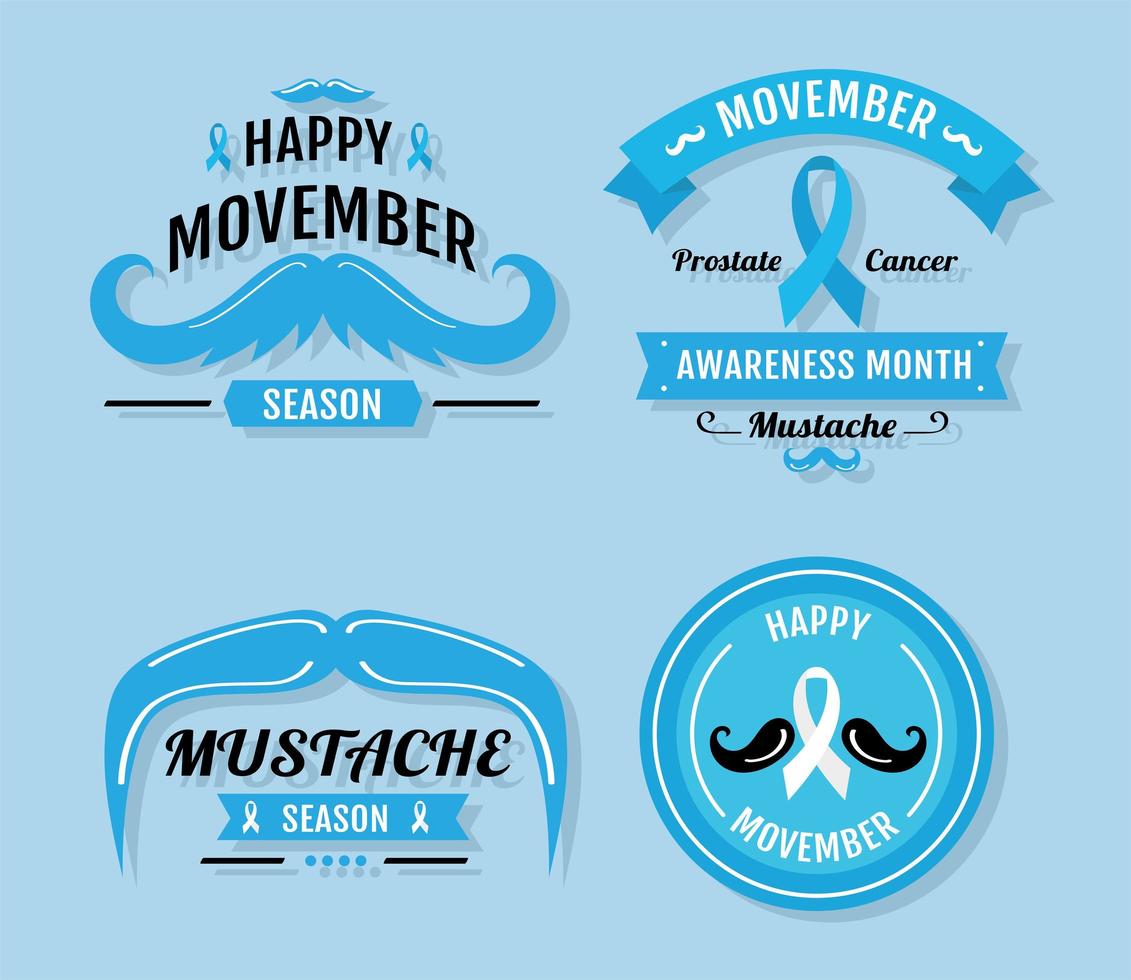 emblemas azules de la campaña movember vector