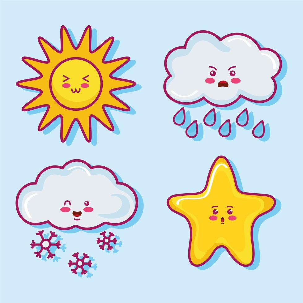 four kawaii clouds characters vector