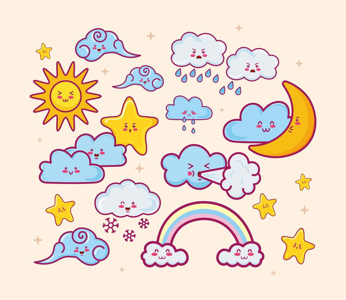 kawaii clouds characters vector