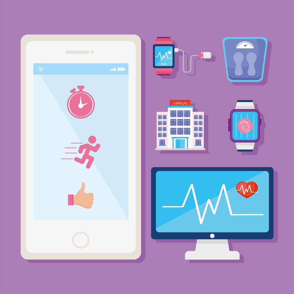 six wearable health monitors vector