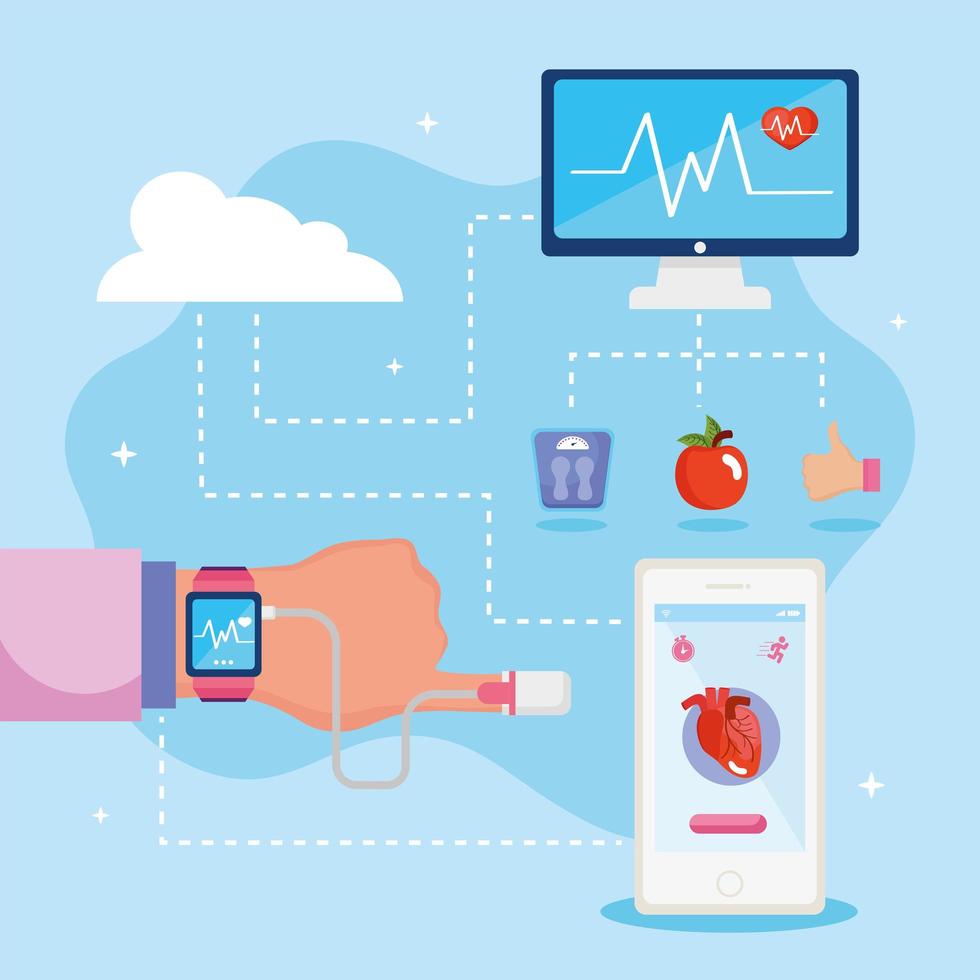 hand with health monitors vector