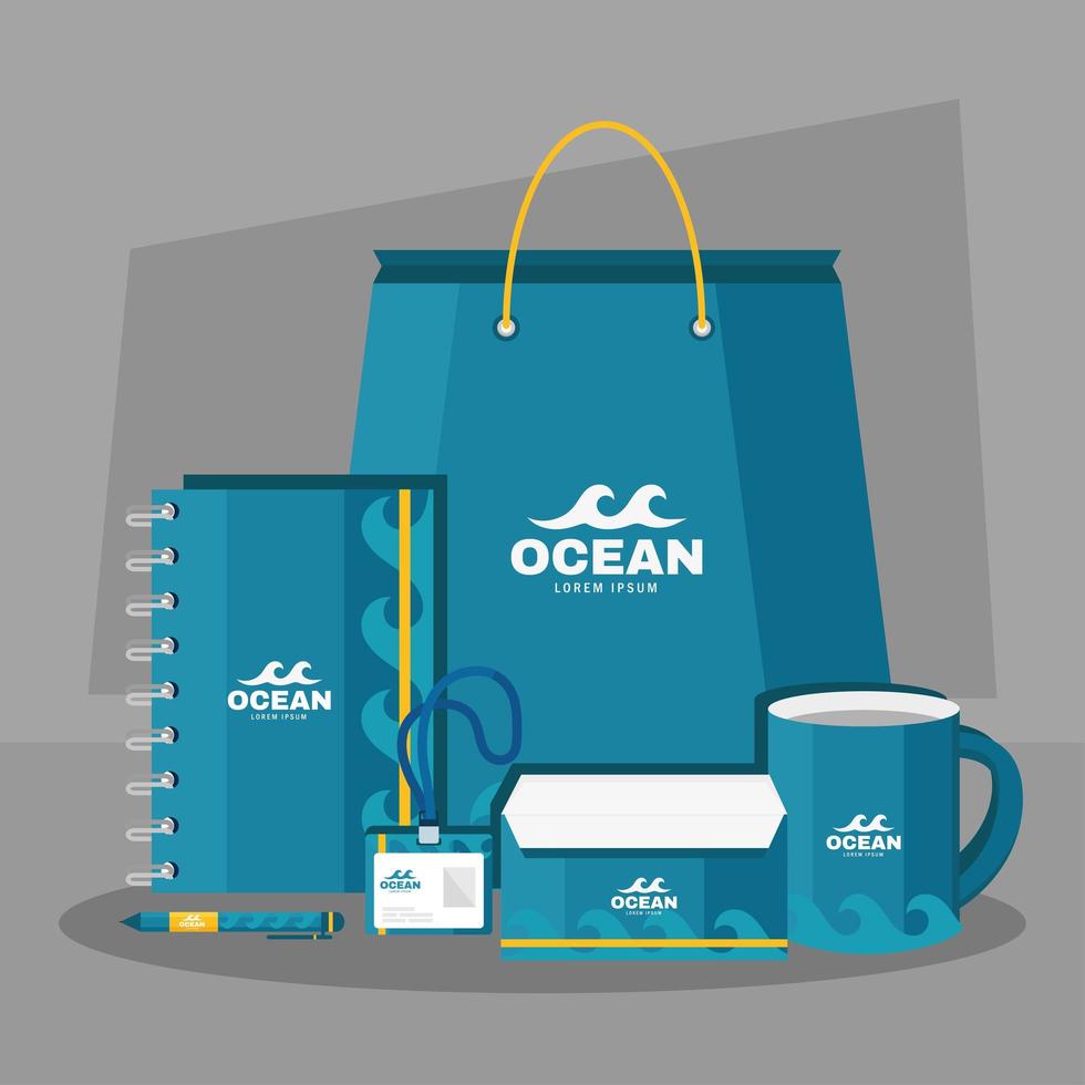 ocean identity brand icons vector