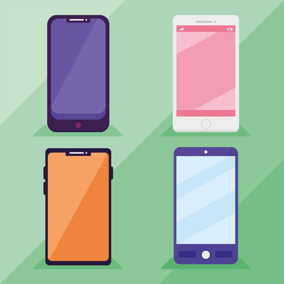 four smartphones mobile vector