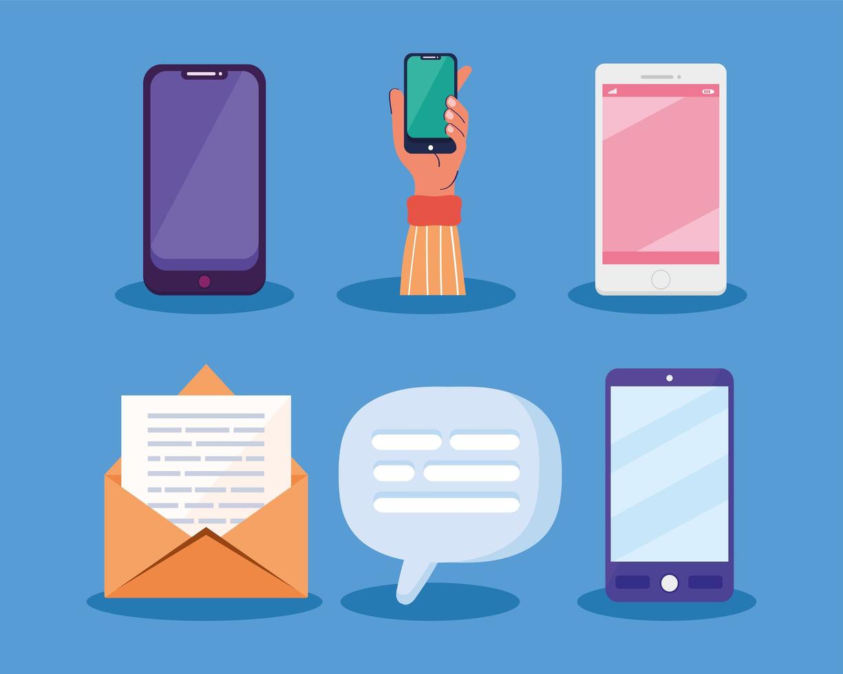 six mobile technology icons vector