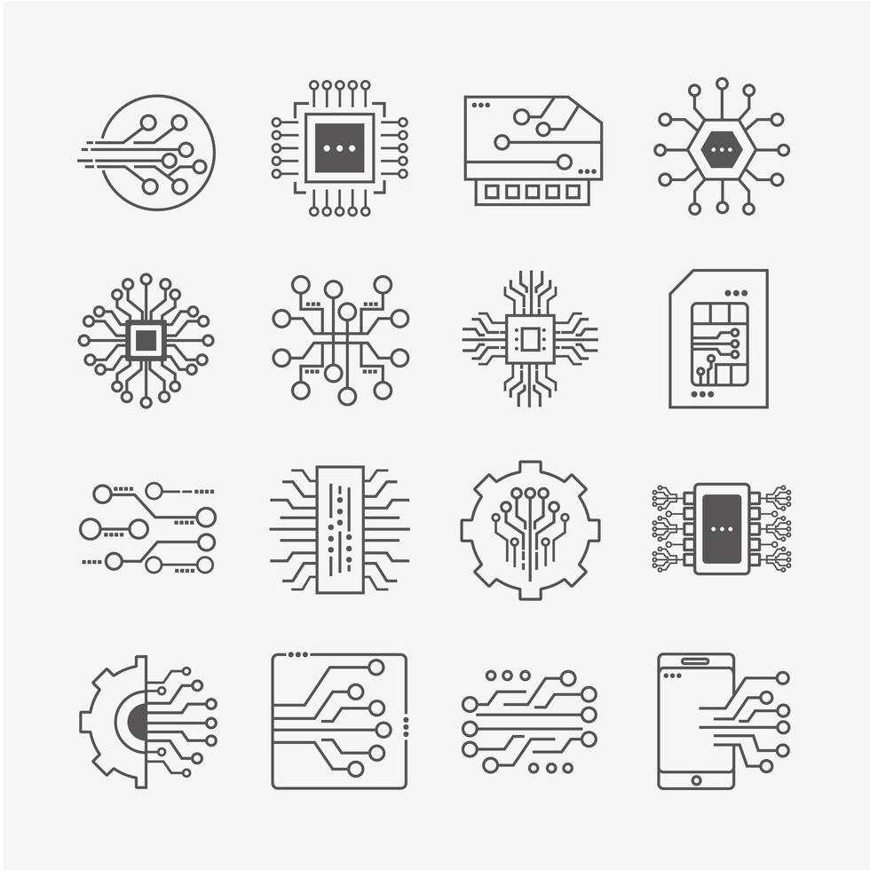 sixteen electronic circuits icons vector