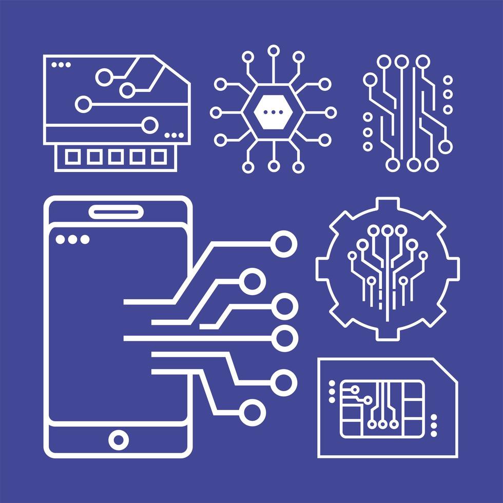 six electronic circuits icons vector