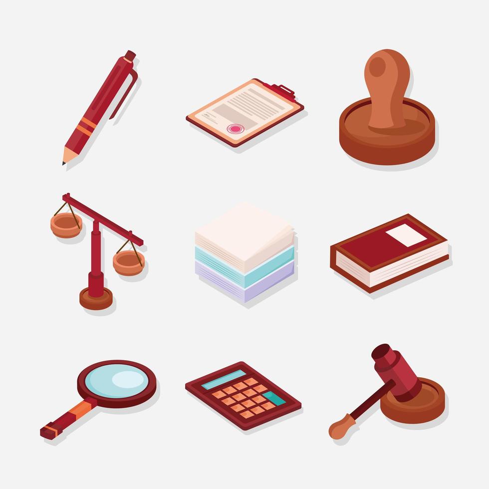 nueve iconos de asesoramiento legal vector