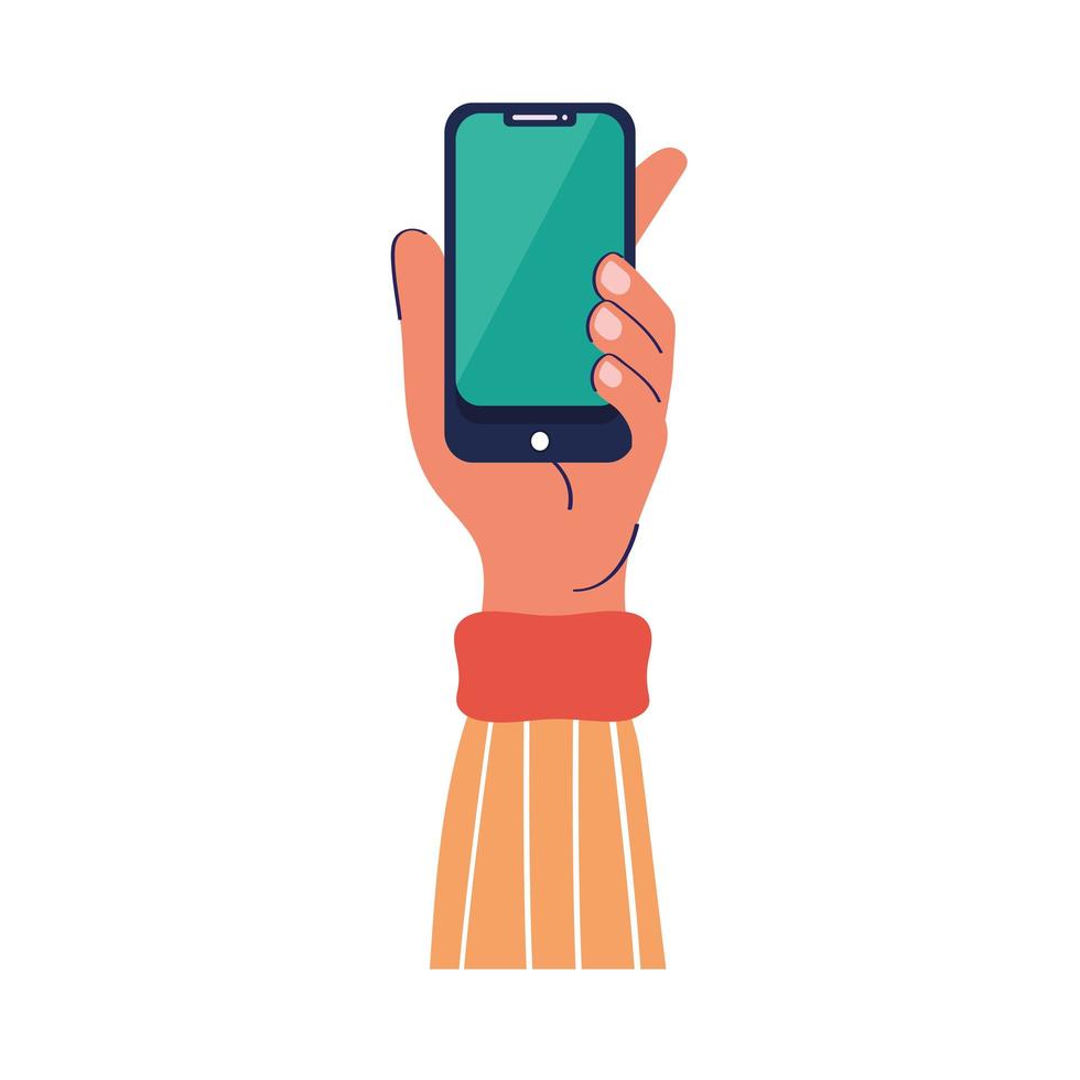 hand lifting smartphone vector