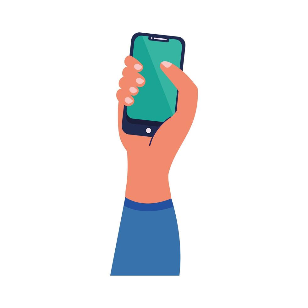 hand lifting cellphone vector