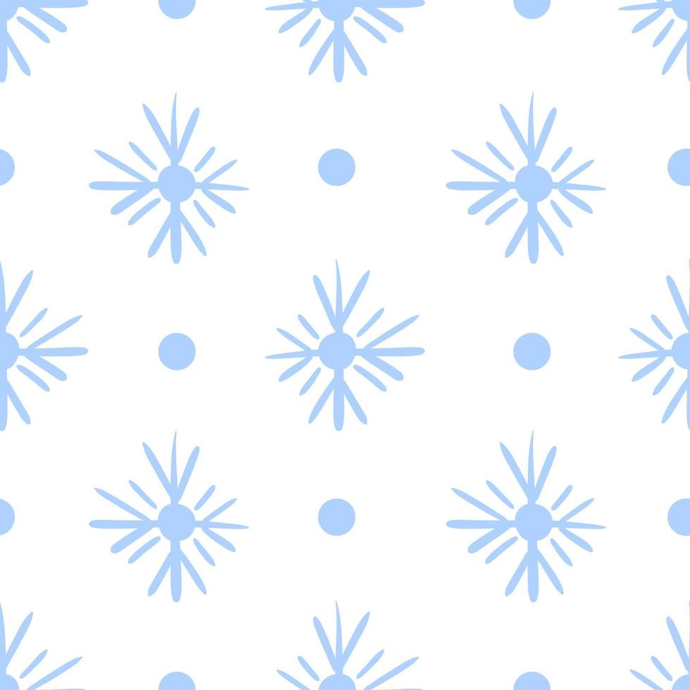 Seamless winter pattern with polka dots and snowflakes. Vector wrapping paper background