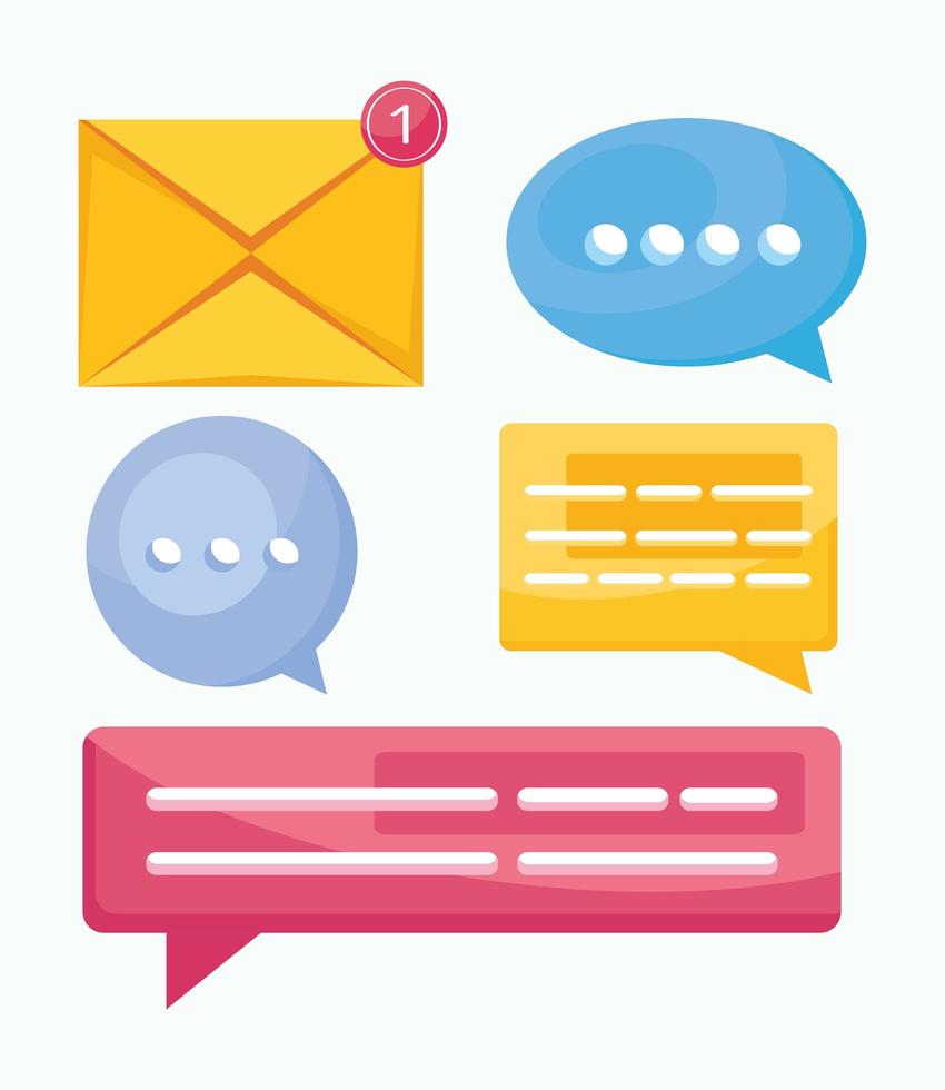 cinco iconos de comunicación de mensajería vector