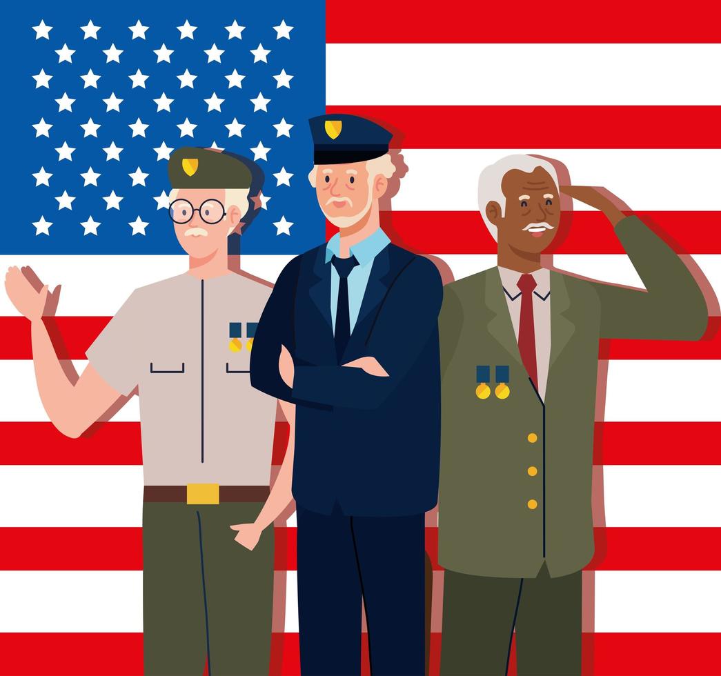 veteranos y bandera de estados unidos vector