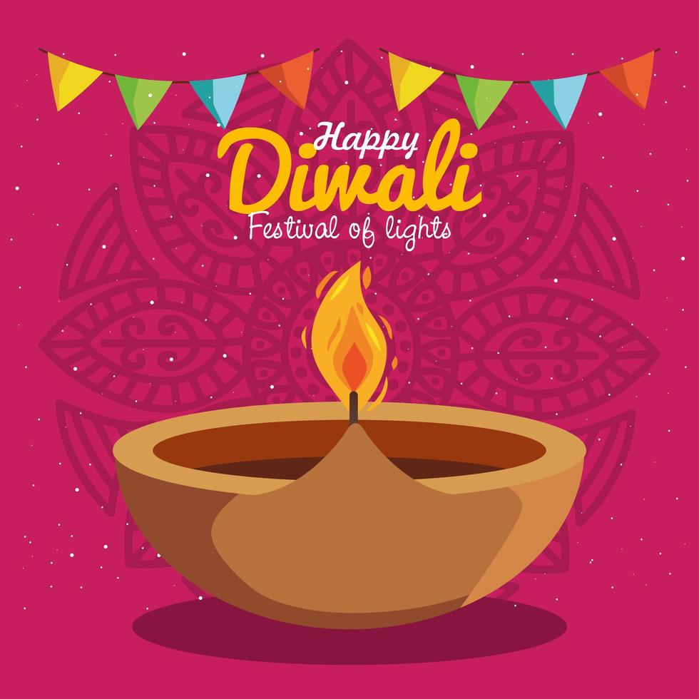 diwali candle and garland vector