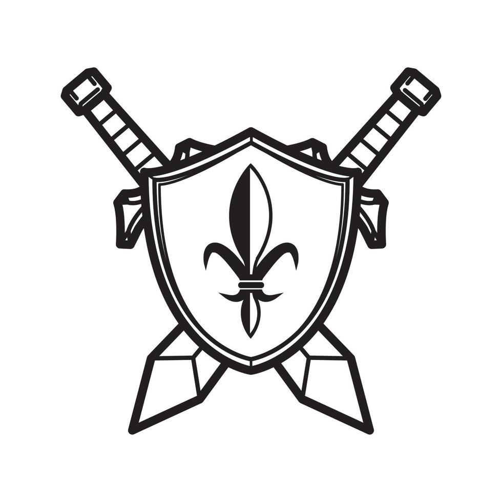 medieval shield and sword icon vector