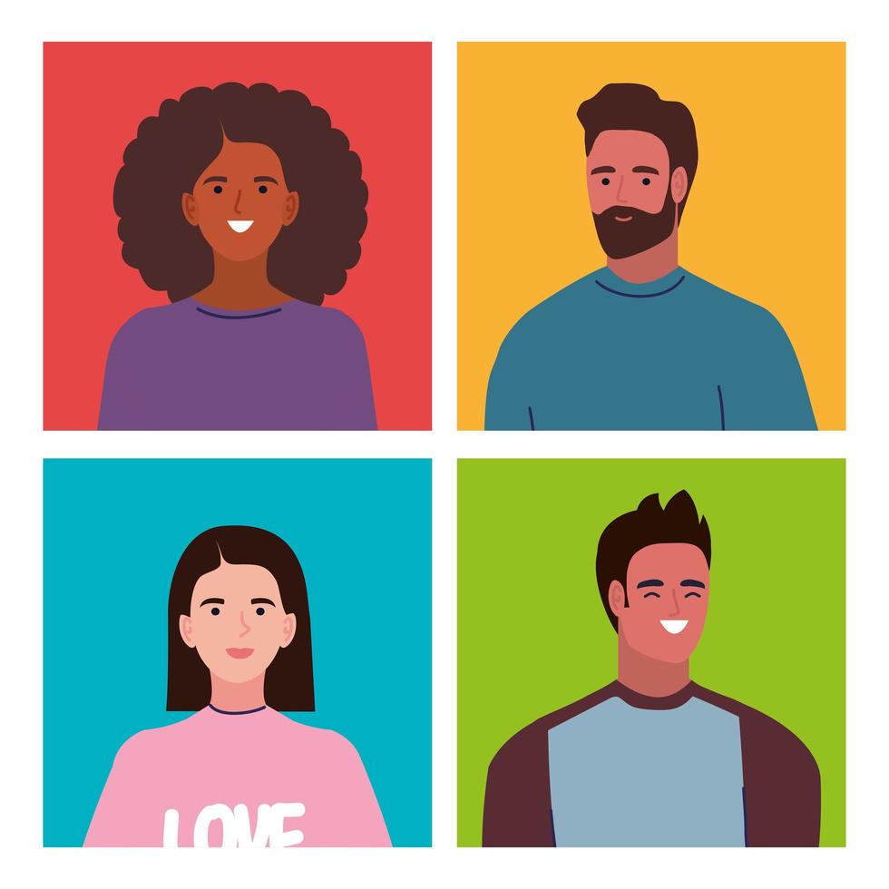 four young persons characters vector