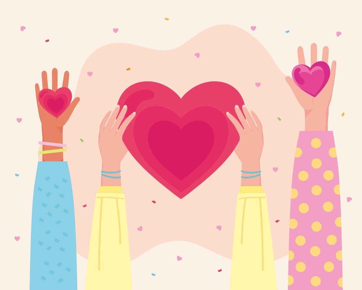 hands holding love hearts vector