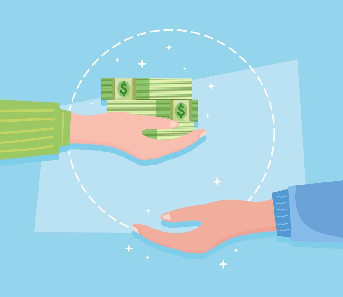 hands with green bills vector
