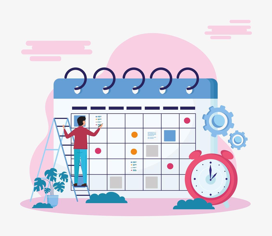 hombre planeando en el calendario vector