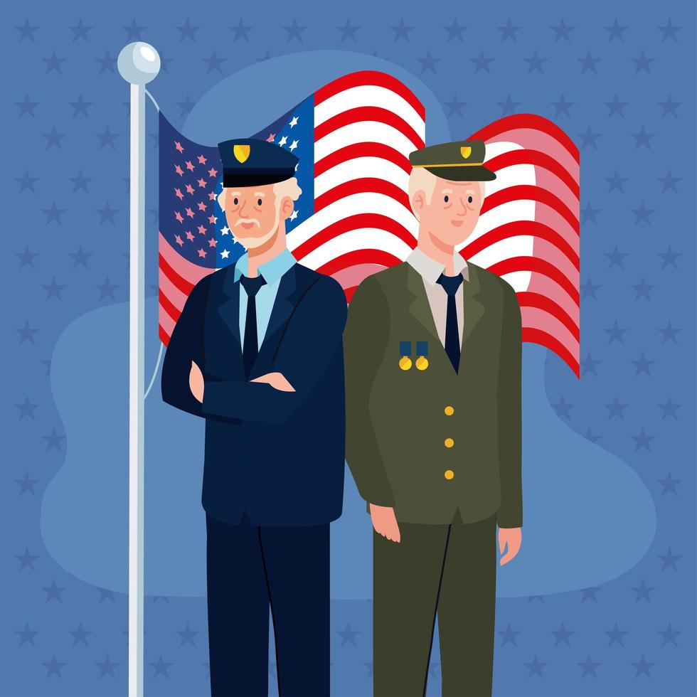 two veterans with usa flag vector