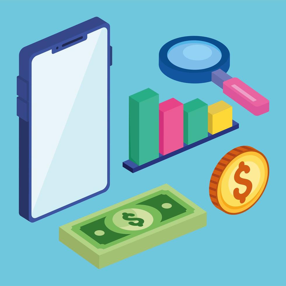 smartphone with business icons vector