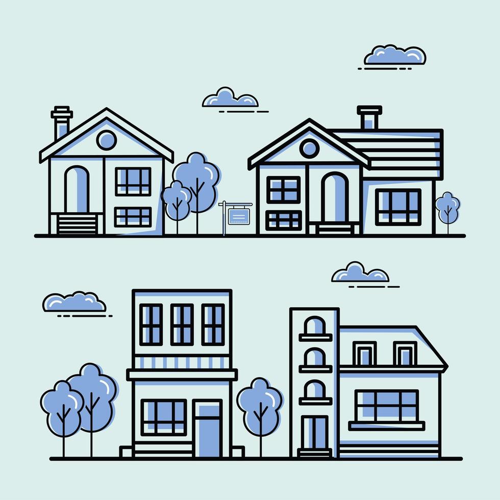 city houses icon group vector