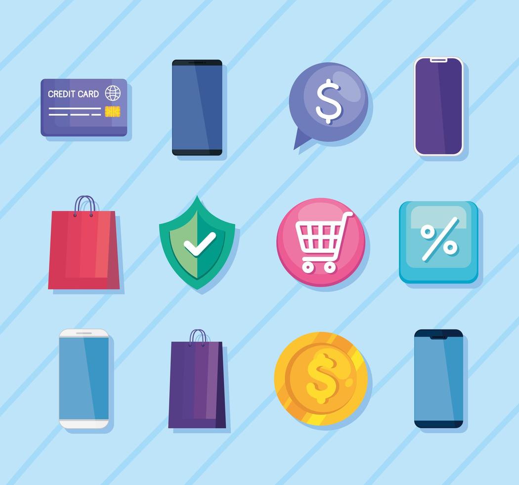twelve buying technology icons vector