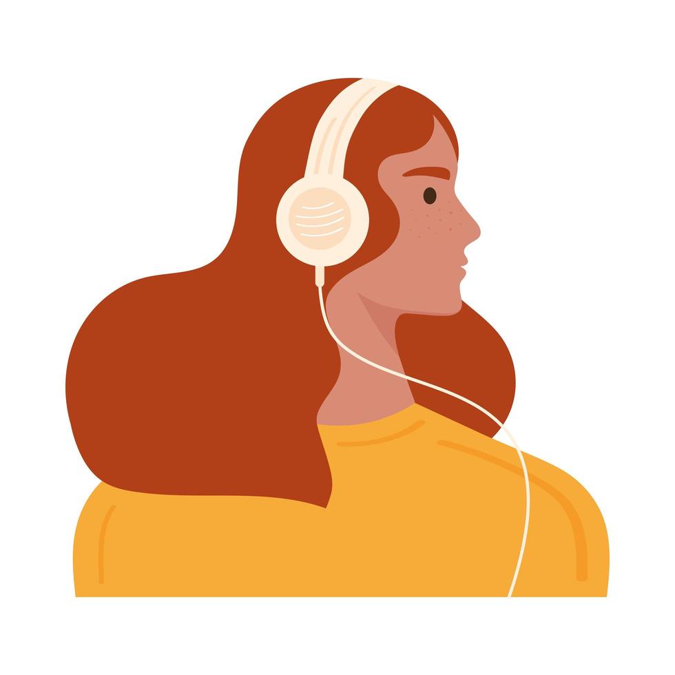 mujer con auriculares vector