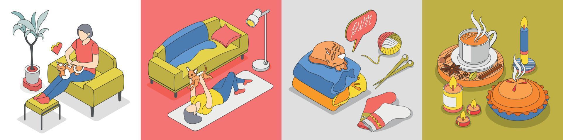 Hygge Lifestyle Isometric Icon Set vector