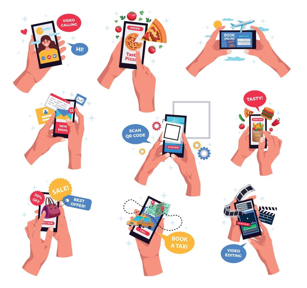 Hands Smartphones Set vector