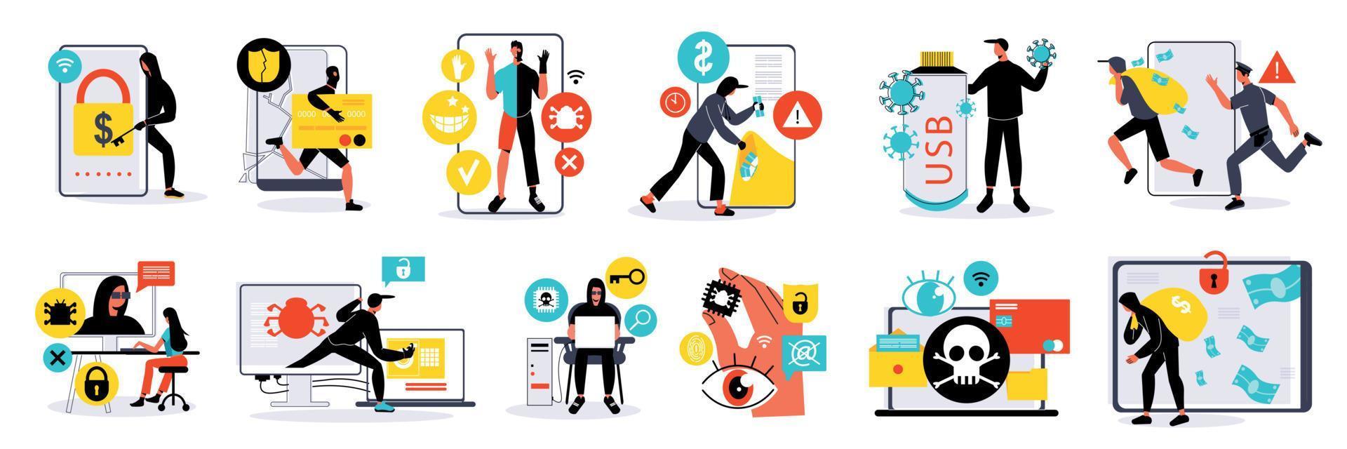 Cybersecurity Flat Icons Set vector
