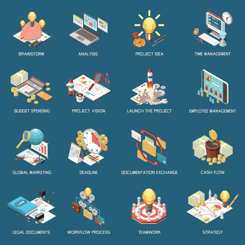 Project Management Isometric Icons vector
