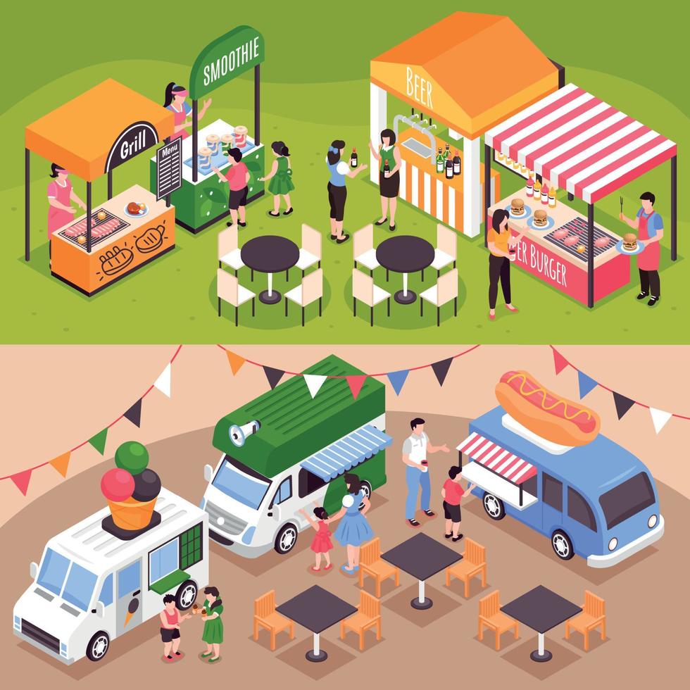 Food Courts Horizontal Banners vector